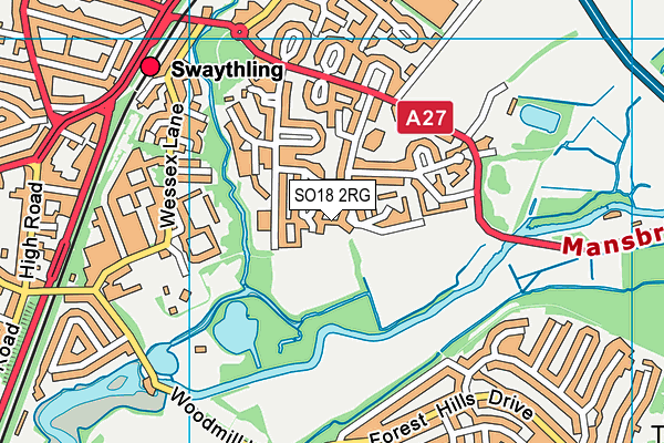 SO18 2RG map - OS VectorMap District (Ordnance Survey)