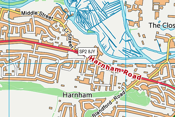 Harnham Cricket Ground map (SP2 8JY) - OS VectorMap District (Ordnance Survey)