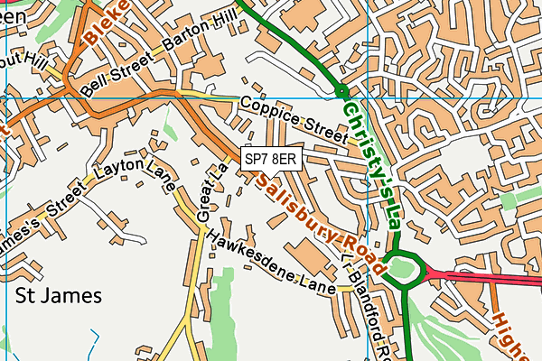 Shaftesbury Leisure Centre (Shaftesbury) (Closed) map (SP7 8ER) - OS VectorMap District (Ordnance Survey)