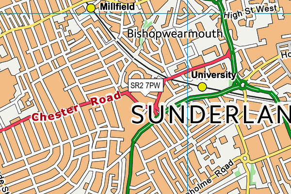 SR2 7PW map - OS VectorMap District (Ordnance Survey)