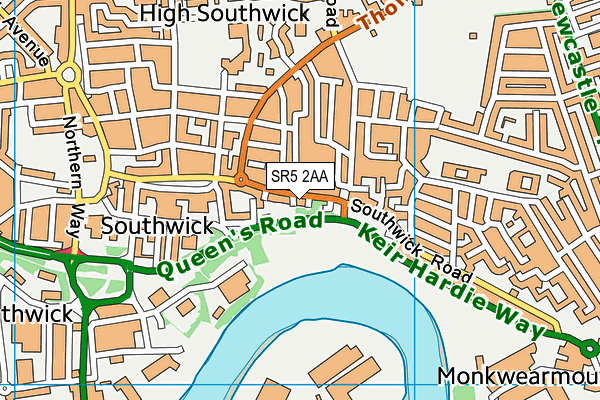 SR5 2AA map - OS VectorMap District (Ordnance Survey)