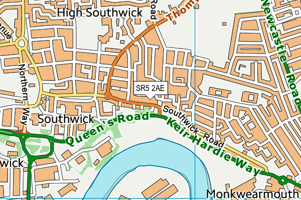 SR5 2AE map - OS VectorMap District (Ordnance Survey)