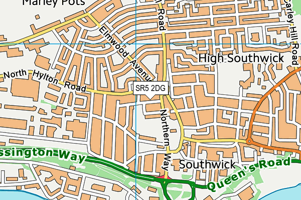 SR5 2DG map - OS VectorMap District (Ordnance Survey)