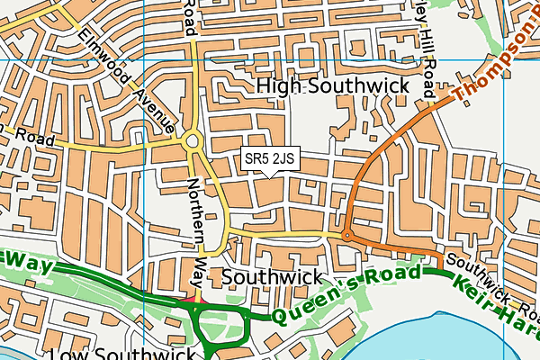 SR5 2JS map - OS VectorMap District (Ordnance Survey)