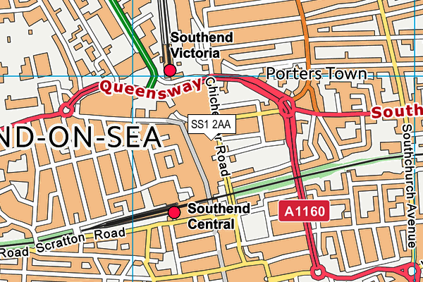SS1 2AA map - OS VectorMap District (Ordnance Survey)