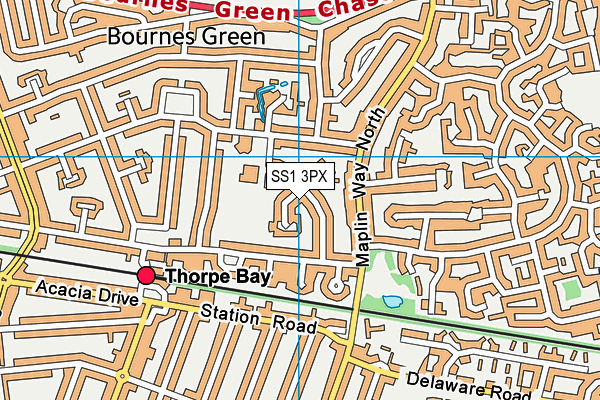 Bournes Green Junior School map (SS1 3PX) - OS VectorMap District (Ordnance Survey)