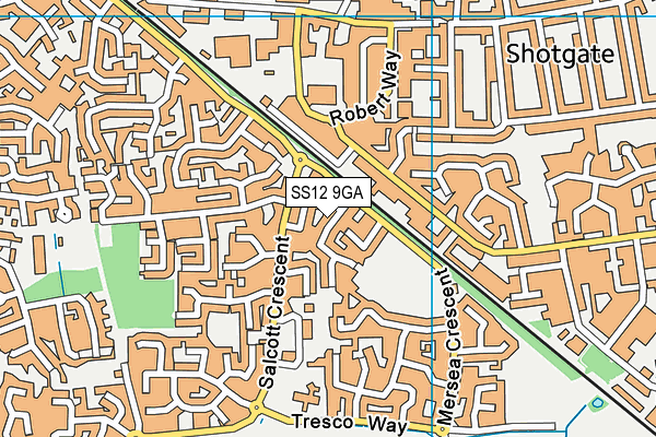 SS12 9GA map - OS VectorMap District (Ordnance Survey)