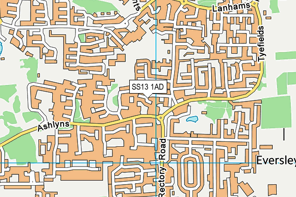 SS13 1AD map - OS VectorMap District (Ordnance Survey)