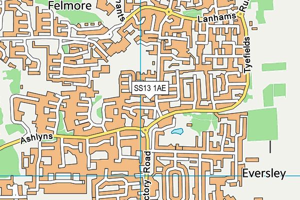 SS13 1AE map - OS VectorMap District (Ordnance Survey)