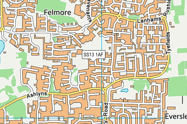 SS13 1AF map - OS VectorMap District (Ordnance Survey)