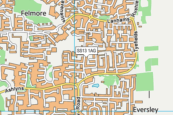 SS13 1AG map - OS VectorMap District (Ordnance Survey)