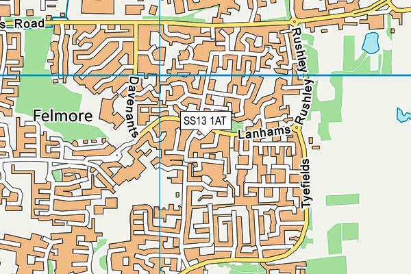 SS13 1AT map - OS VectorMap District (Ordnance Survey)