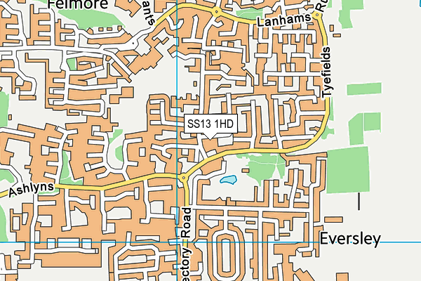 SS13 1HD map - OS VectorMap District (Ordnance Survey)