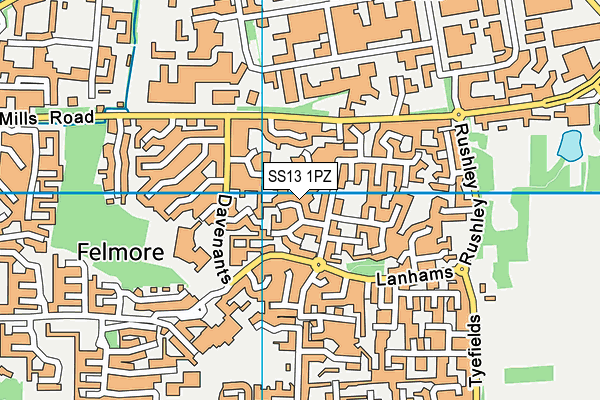 SS13 1PZ map - OS VectorMap District (Ordnance Survey)