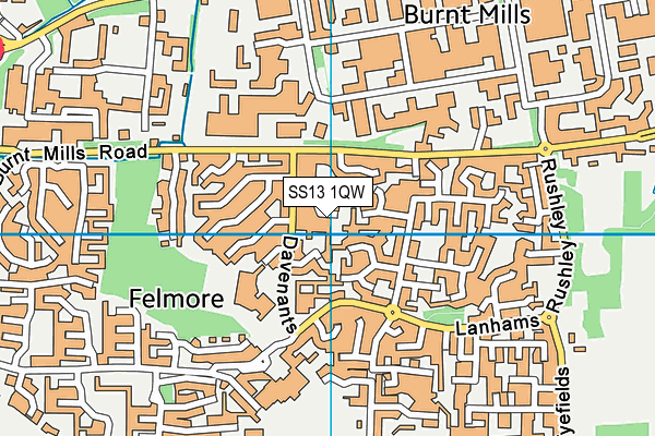 SS13 1QW map - OS VectorMap District (Ordnance Survey)