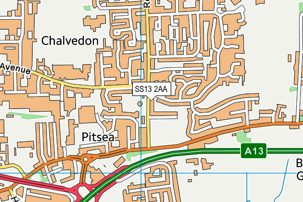 SS13 2AA map - OS VectorMap District (Ordnance Survey)