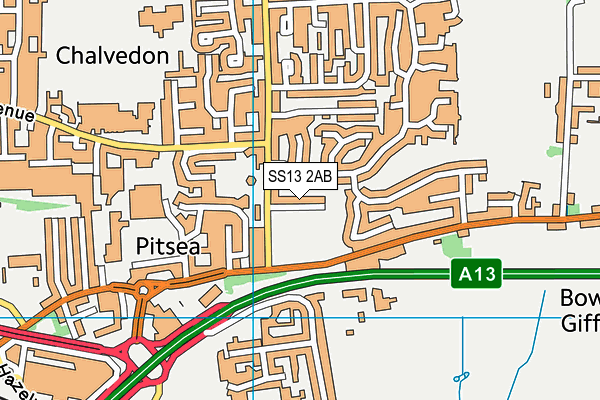 SS13 2AB map - OS VectorMap District (Ordnance Survey)