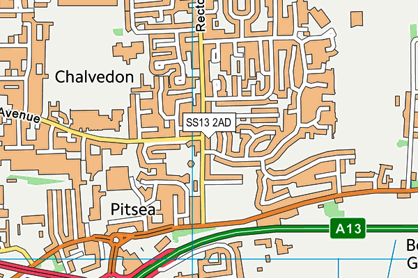 SS13 2AD map - OS VectorMap District (Ordnance Survey)