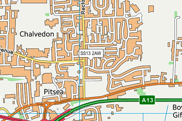 SS13 2AW map - OS VectorMap District (Ordnance Survey)