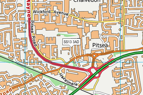 SS13 3AD map - OS VectorMap District (Ordnance Survey)