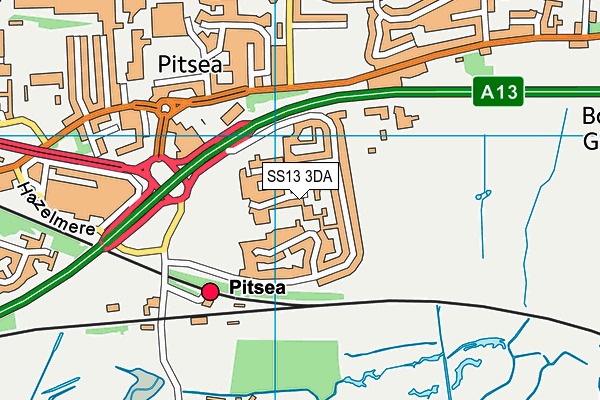 SS13 3DA map - OS VectorMap District (Ordnance Survey)