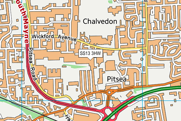 SS13 3HW map - OS VectorMap District (Ordnance Survey)