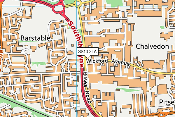 SS13 3LA map - OS VectorMap District (Ordnance Survey)