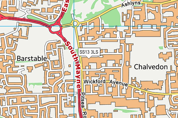 SS13 3LS map - OS VectorMap District (Ordnance Survey)