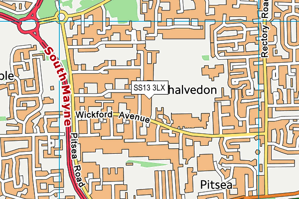 SS13 3LX map - OS VectorMap District (Ordnance Survey)