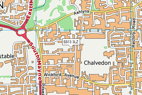 SS13 3LZ map - OS VectorMap District (Ordnance Survey)