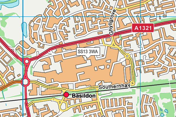 SS13 3WA map - OS VectorMap District (Ordnance Survey)