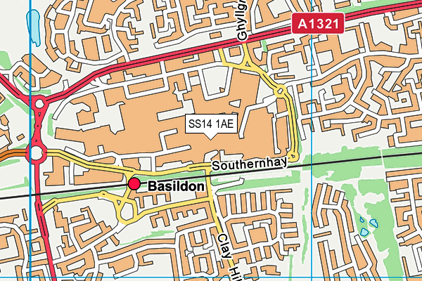 SS14 1AE map - OS VectorMap District (Ordnance Survey)