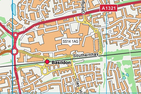 SS14 1AG map - OS VectorMap District (Ordnance Survey)