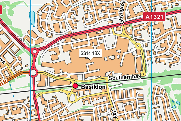 SS14 1BX map - OS VectorMap District (Ordnance Survey)