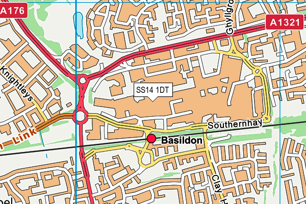 SS14 1DT map - OS VectorMap District (Ordnance Survey)