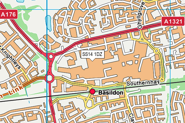 SS14 1DZ map - OS VectorMap District (Ordnance Survey)