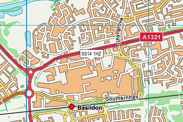 SS14 1HZ map - OS VectorMap District (Ordnance Survey)