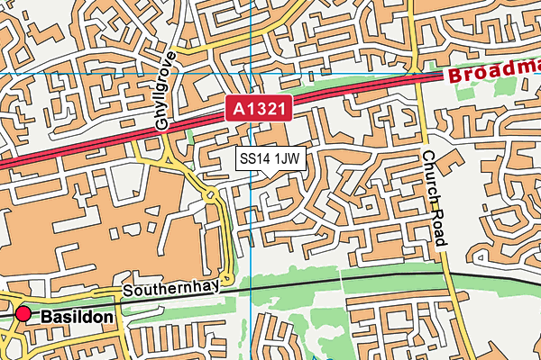 SS14 1JW map - OS VectorMap District (Ordnance Survey)