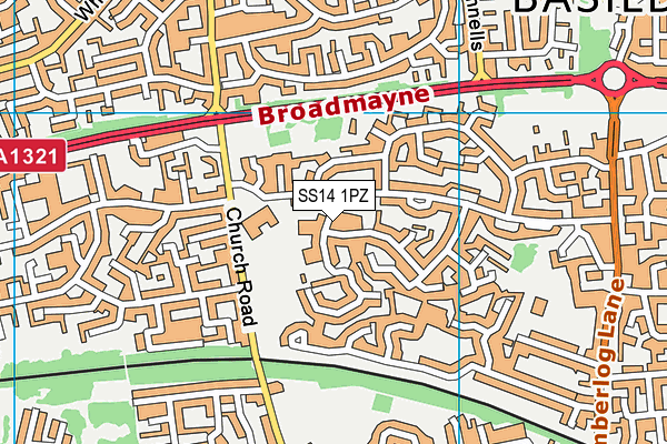 SS14 1PZ map - OS VectorMap District (Ordnance Survey)