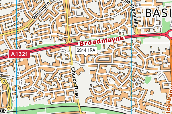 SS14 1RA map - OS VectorMap District (Ordnance Survey)