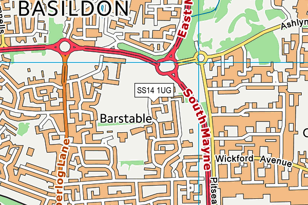 SS14 1UG map - OS VectorMap District (Ordnance Survey)