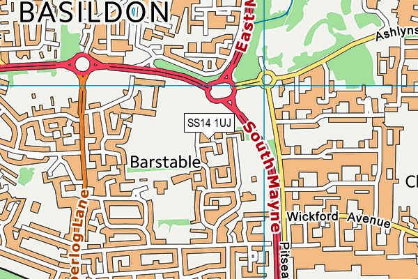 SS14 1UJ map - OS VectorMap District (Ordnance Survey)