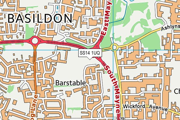 SS14 1UQ map - OS VectorMap District (Ordnance Survey)