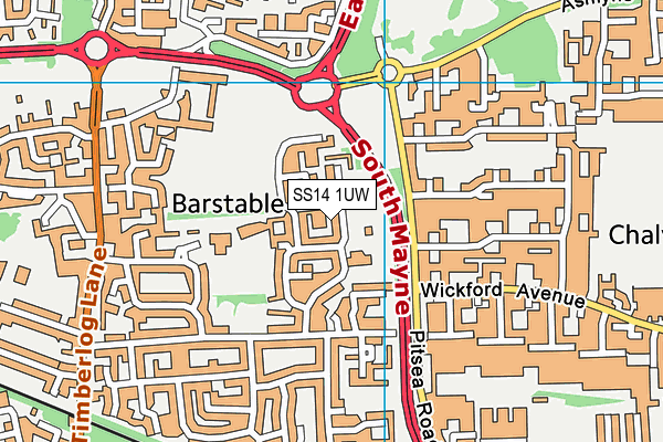 SS14 1UW map - OS VectorMap District (Ordnance Survey)