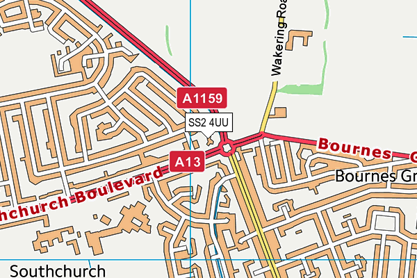 SS2 4UU map - OS VectorMap District (Ordnance Survey)