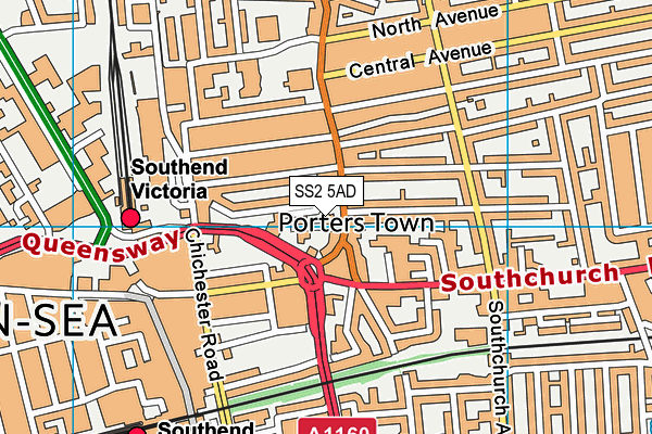 SS2 5AD map - OS VectorMap District (Ordnance Survey)