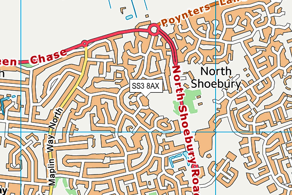 SS3 8AX map - OS VectorMap District (Ordnance Survey)
