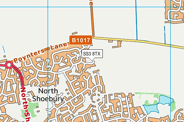 SS3 8TX map - OS VectorMap District (Ordnance Survey)