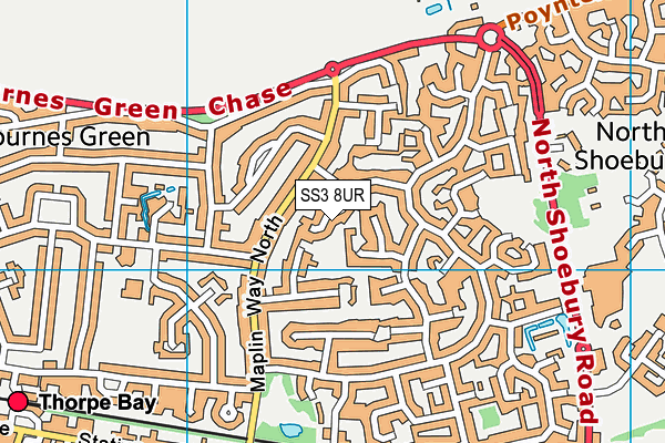 SS3 8UR map - OS VectorMap District (Ordnance Survey)