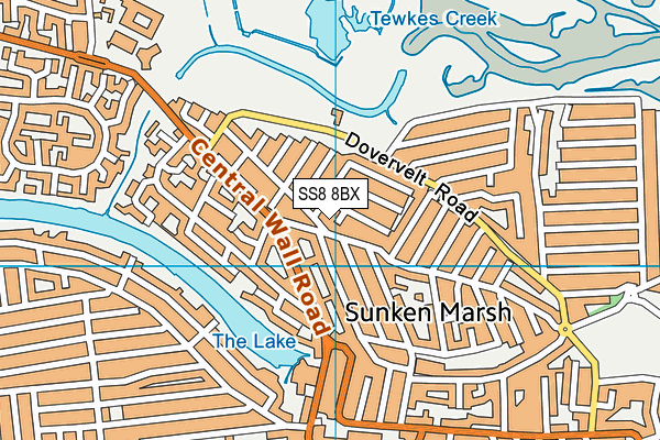 SS8 8BX map - OS VectorMap District (Ordnance Survey)